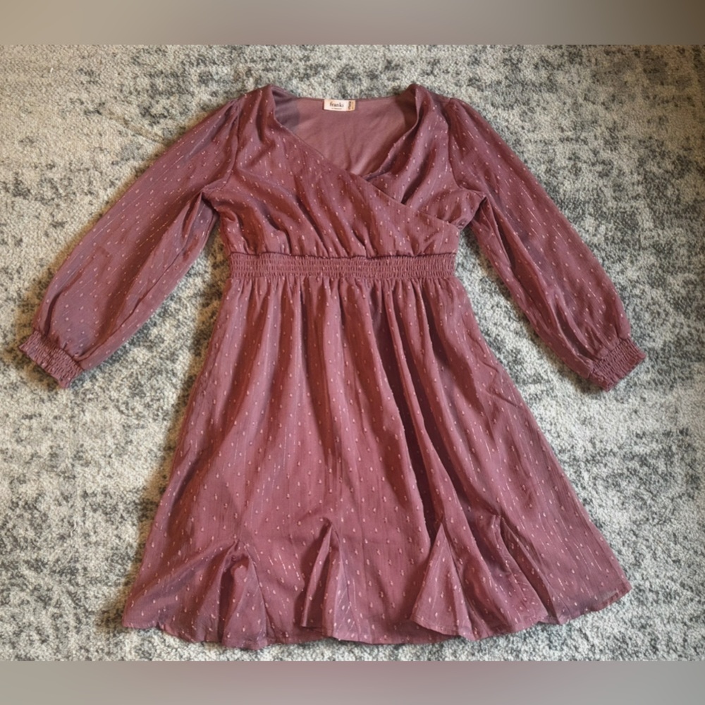 Franki by Francesca’s Dotted Long Sleeve Dress pink and gold Size: Kids 14/ Lg
